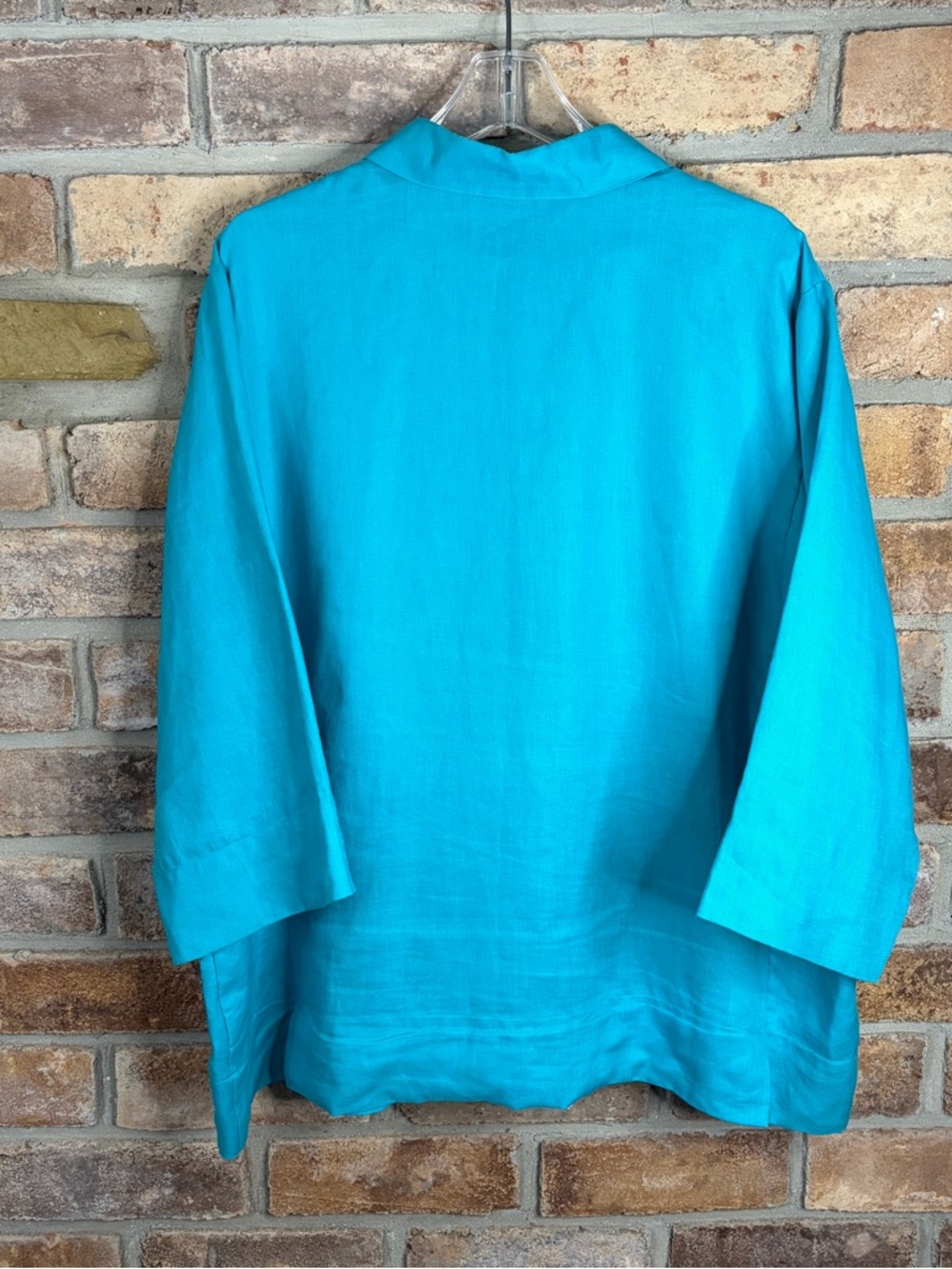WESTBOUND Women’s Linen Tailored Turquoise Button-Front Collared Top - Picture 3 of 6